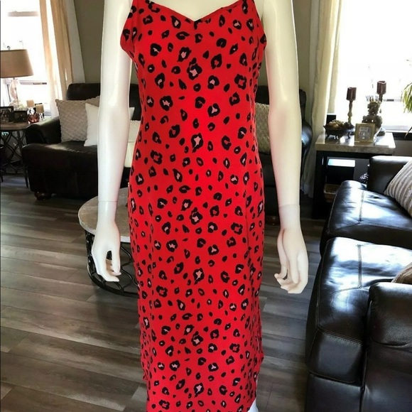 Ava Red Cheetah Print Slip Midi Dress NWT - Picture 5 of 11